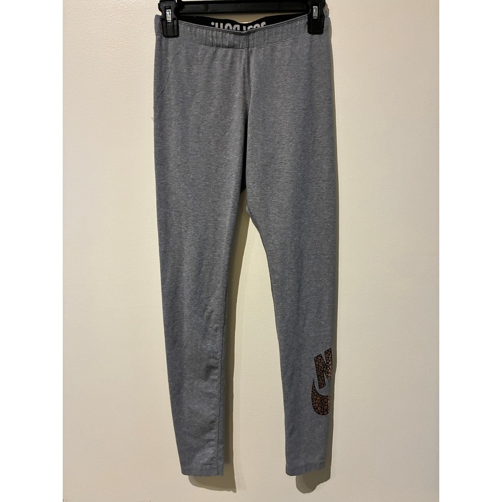 Nike Womens Gray Just Do It Waistband Graphic Leggings Small